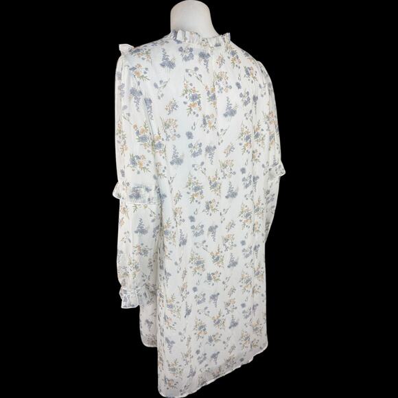 Allegra K Floral Ruffle Long Sleeve Mini Dress White Lined L Feminine Romantic - Picture 6 of 13